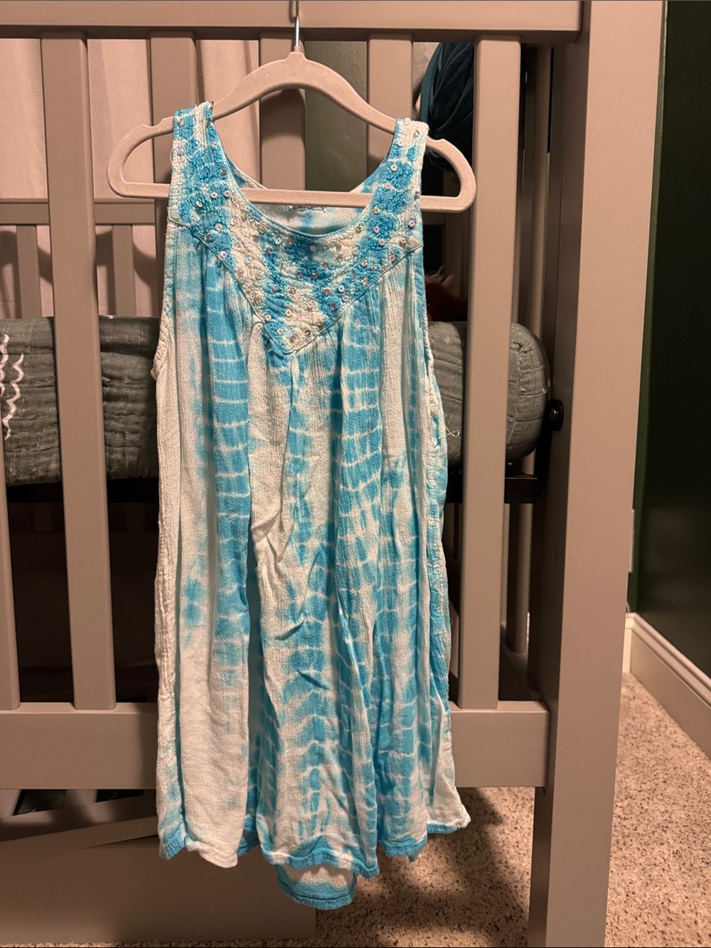 Blue Tie-Dye Embellished Sleeveless Sundress